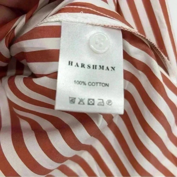 HARSHMAN SHIRT WOMEN’S XS BROWN STRIPED BUTTON DOWN FLARED SLEEVE COTTON NWT - Picture 12 of 13